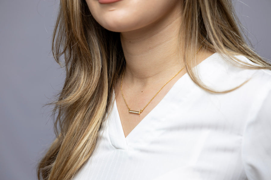 18k Gold Filled CZ Bar Necklace – Elegant & Timeless Sparkle