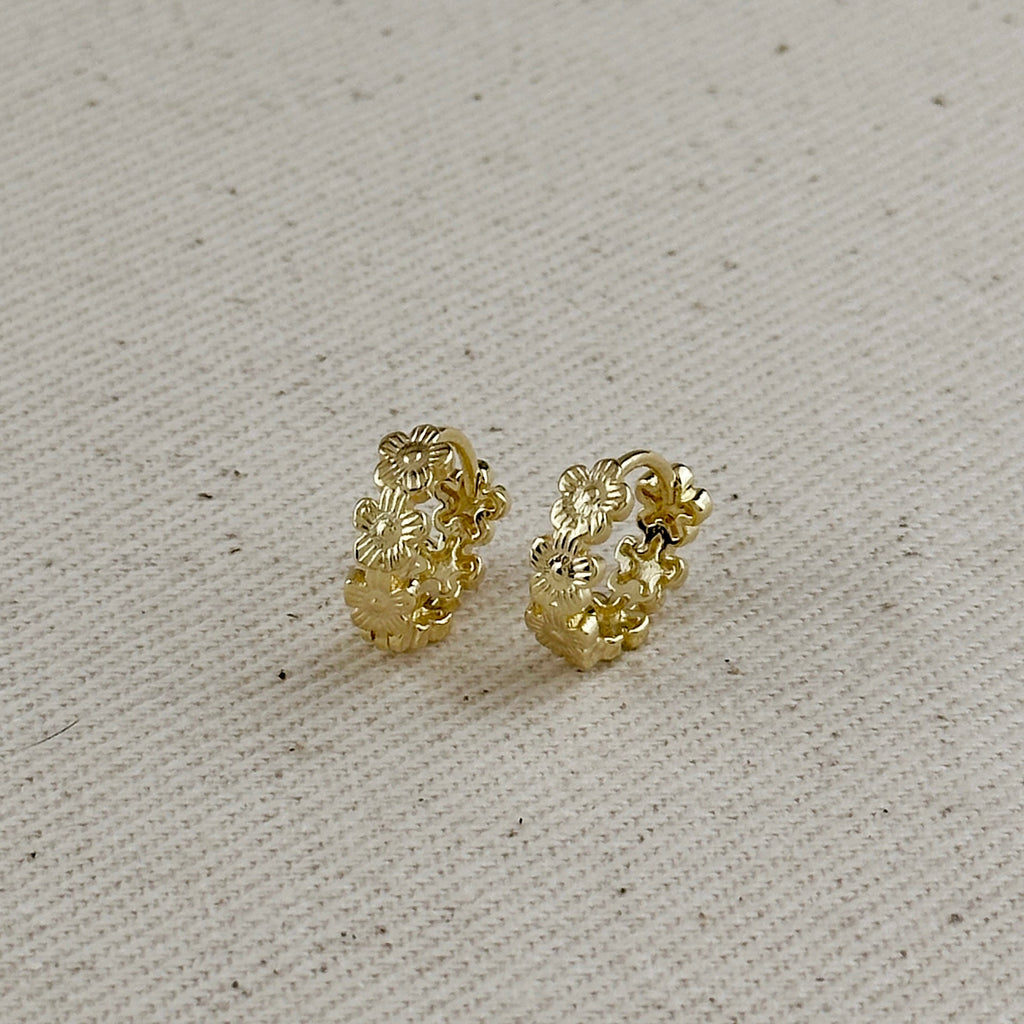 18k Gold Filled Flower Huggie Hoop Earrings – Dainty, Feminine & Everyday Chic