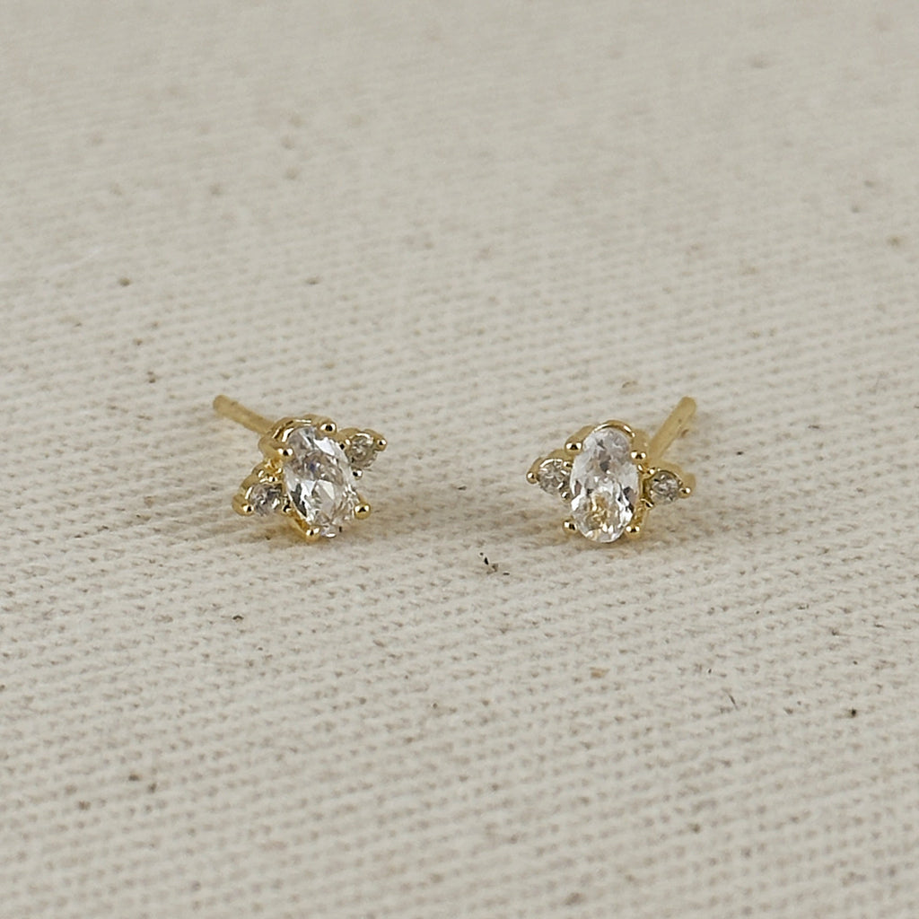 18k Gold Filled Mini Oval CZ Stud Earrings – Dainty, Elegant & Handcrafted in Brazil