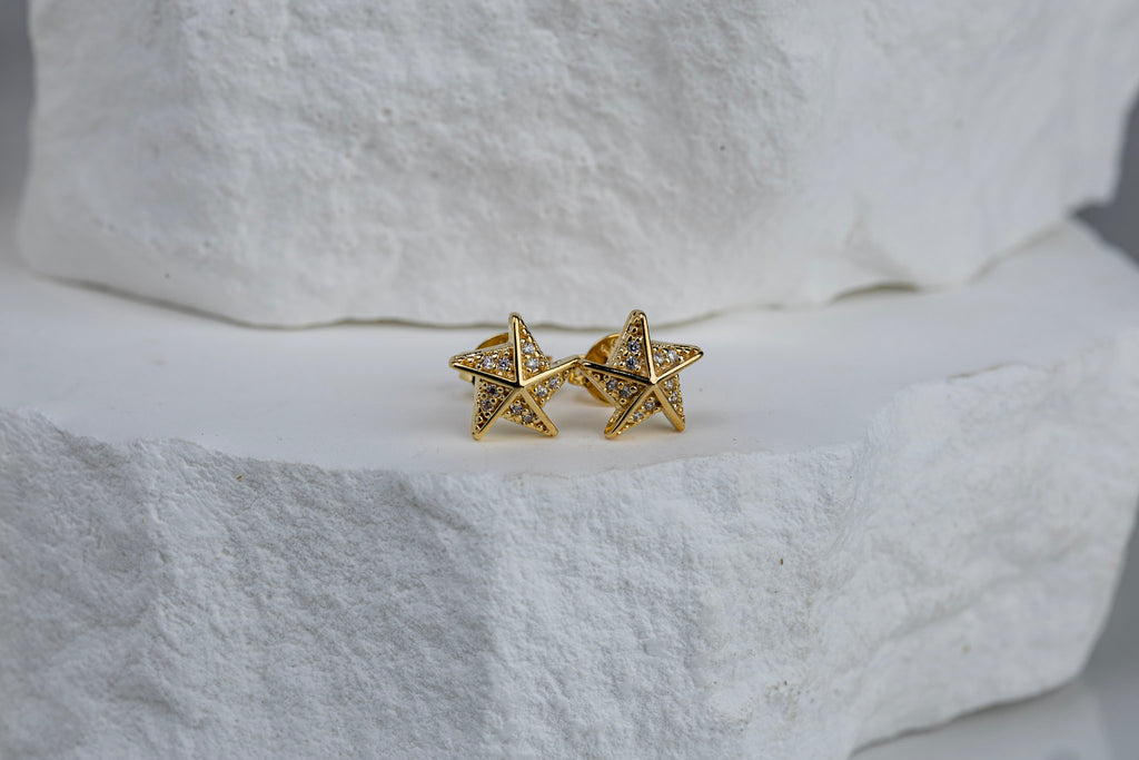 18k Gold Filled Stella a Mulinello CZ Stud Earrings – Celestial, Elegant & Handcrafted in Brazil