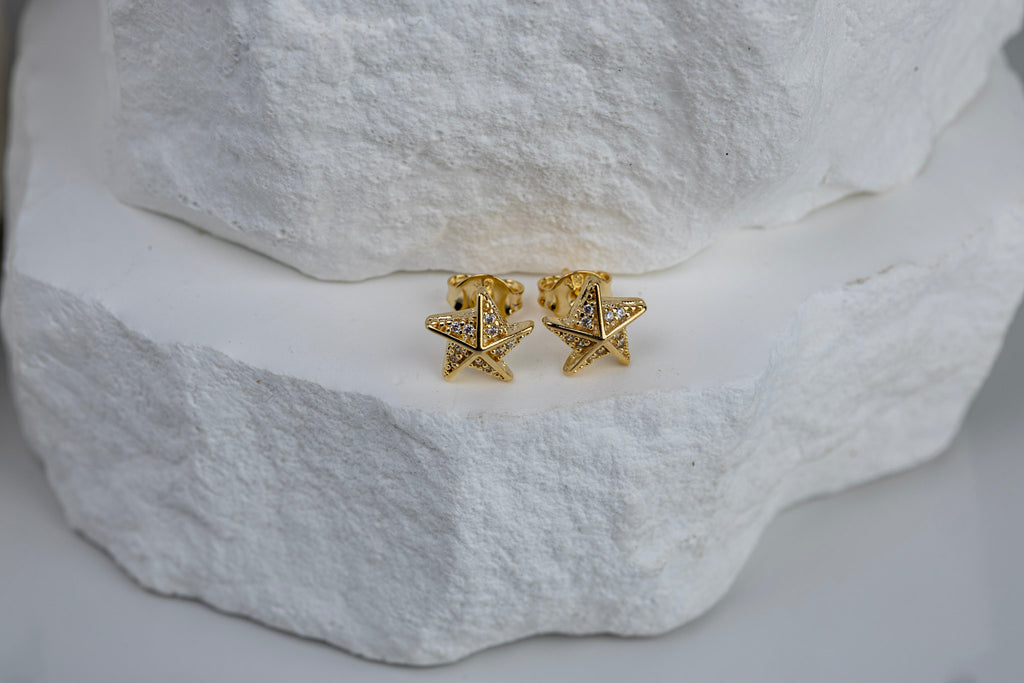 18k Gold Filled Stella a Mulinello CZ Stud Earrings – Celestial, Elegant & Handcrafted in Brazil