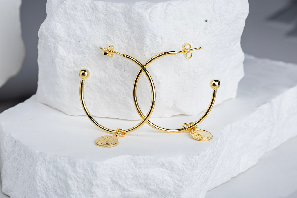 18k Gold Filled Saint Benedict C-Hoop Earrings – Spiritual, Elegant & Timeless