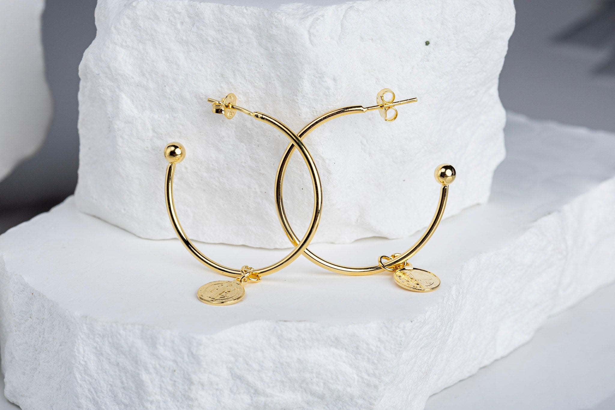 18k Gold Filled Saint Benedict C-Hoop Earrings – Spiritual, Elegant & Timeless