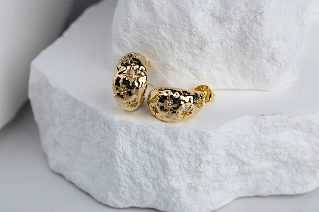 18k Gold Filled Hammered Crescent Moon Earrings – Celestial, Elegant & Bohemian Chic