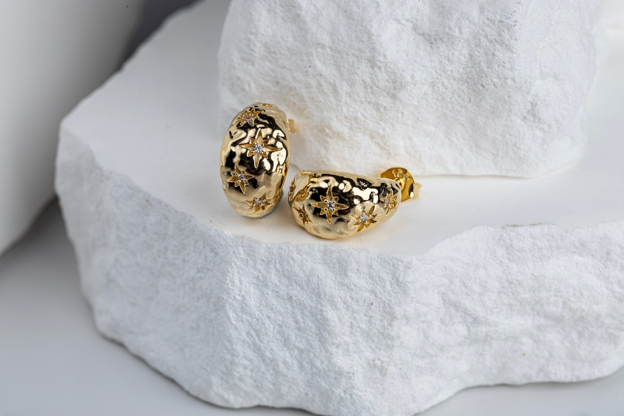 18k Gold Filled Hammered Crescent Moon Earrings – Celestial, Elegant & Bohemian Chic
