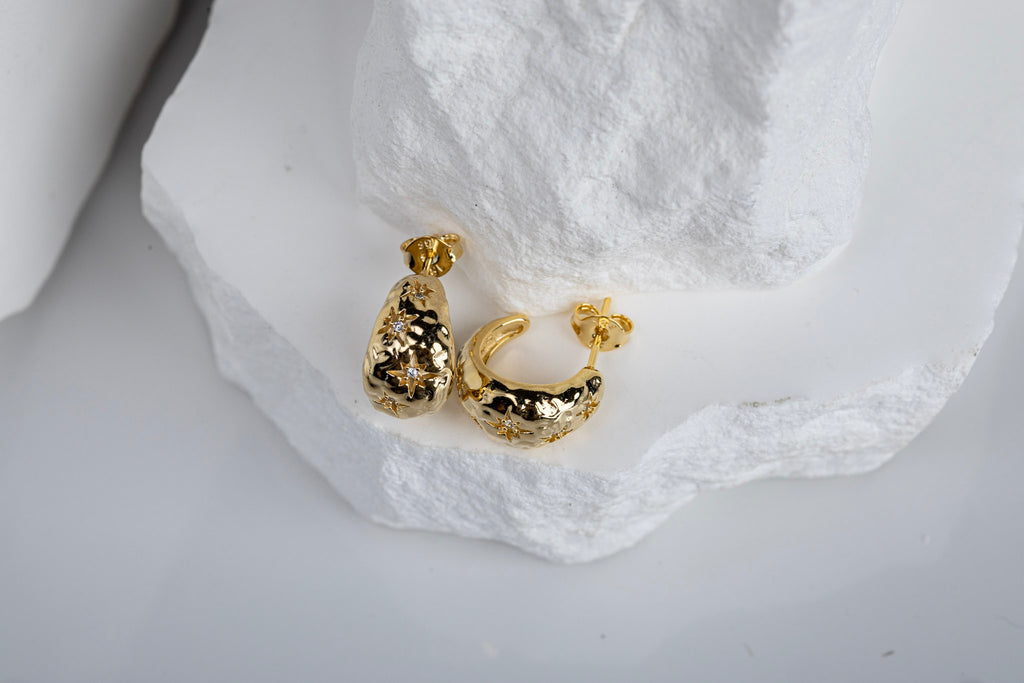 18k Gold Filled Hammered Crescent Moon Earrings – Celestial, Elegant & Bohemian Chic