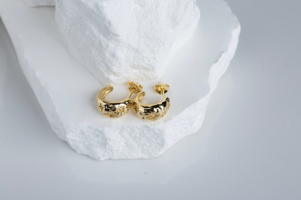 18k Gold Filled Hammered Crescent Moon Earrings – Celestial, Elegant & Bohemian Chic