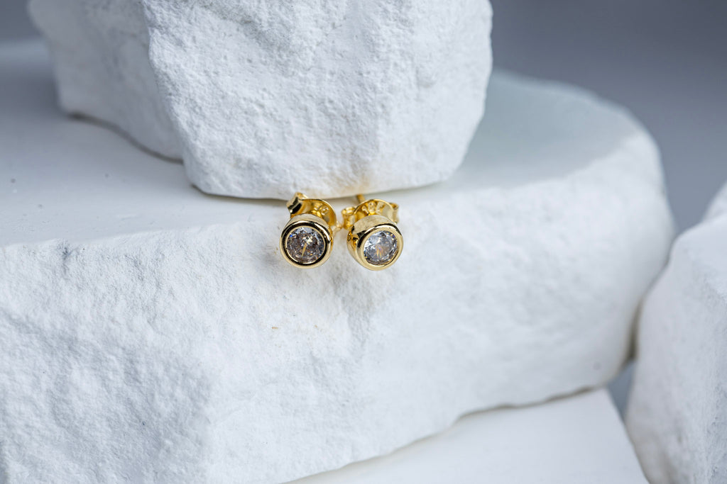 18k Gold Filled Mini CZ Round Stud Earrings – Classic, Dainty & Timeless