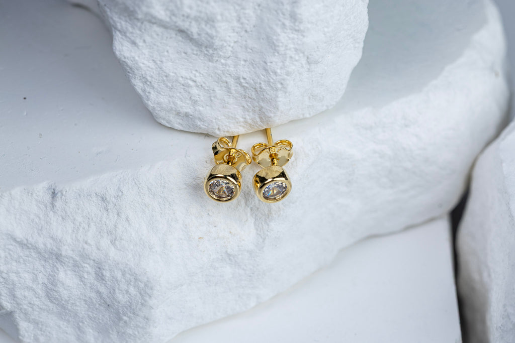 18k Gold Filled Mini CZ Round Stud Earrings – Classic, Dainty & Timeless