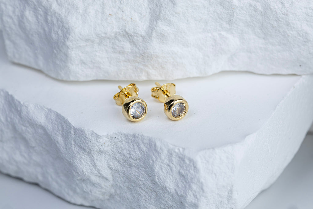 18k Gold Filled Mini CZ Round Stud Earrings – Classic, Dainty & Timeless