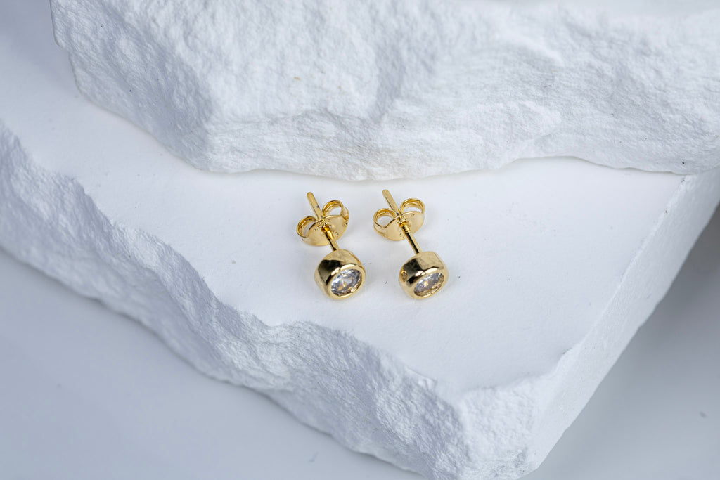 18k Gold Filled Mini CZ Round Stud Earrings – Classic, Dainty & Timeless