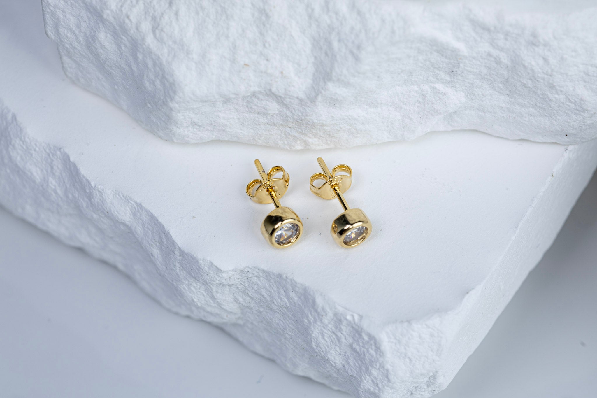 18k Gold Filled Mini CZ Round Stud Earrings – Classic, Dainty & Timeless