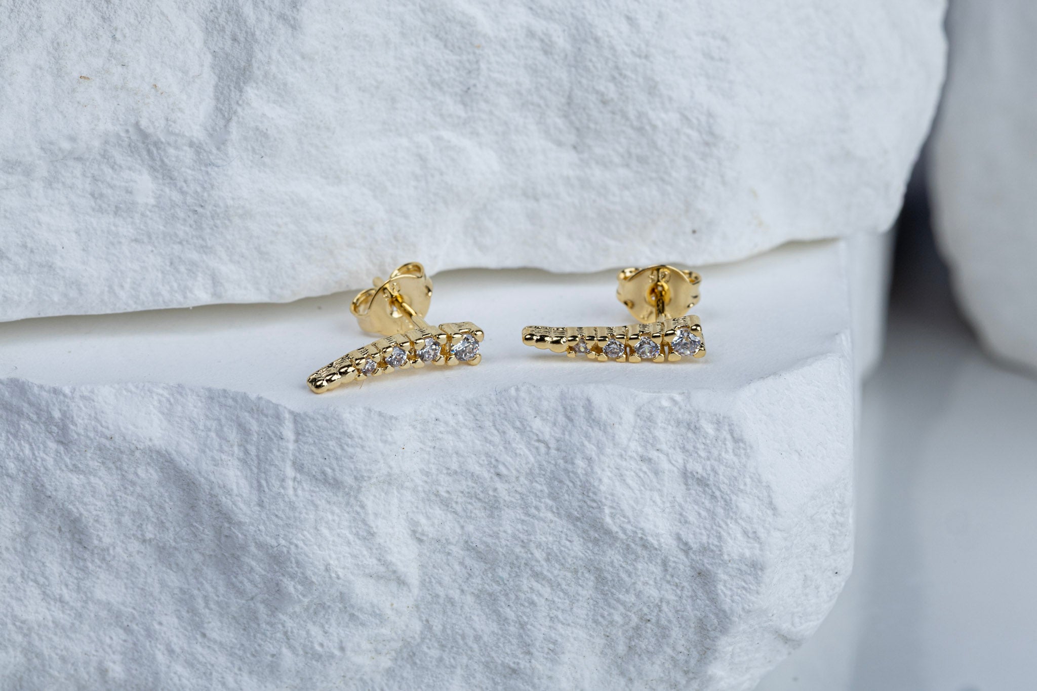 CAMi 18k Gold Filled Mini Climber CZ Stud Earrings – Dainty, Minimalist & Handcrafted in Brazil