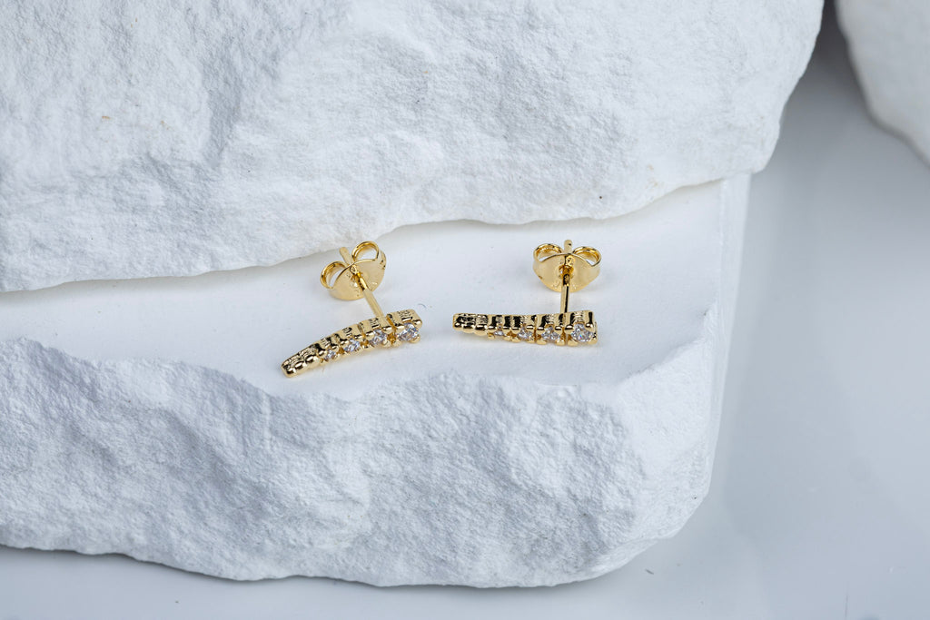 CAMi 18k Gold Filled Mini Climber CZ Stud Earrings – Dainty, Minimalist & Handcrafted in Brazil