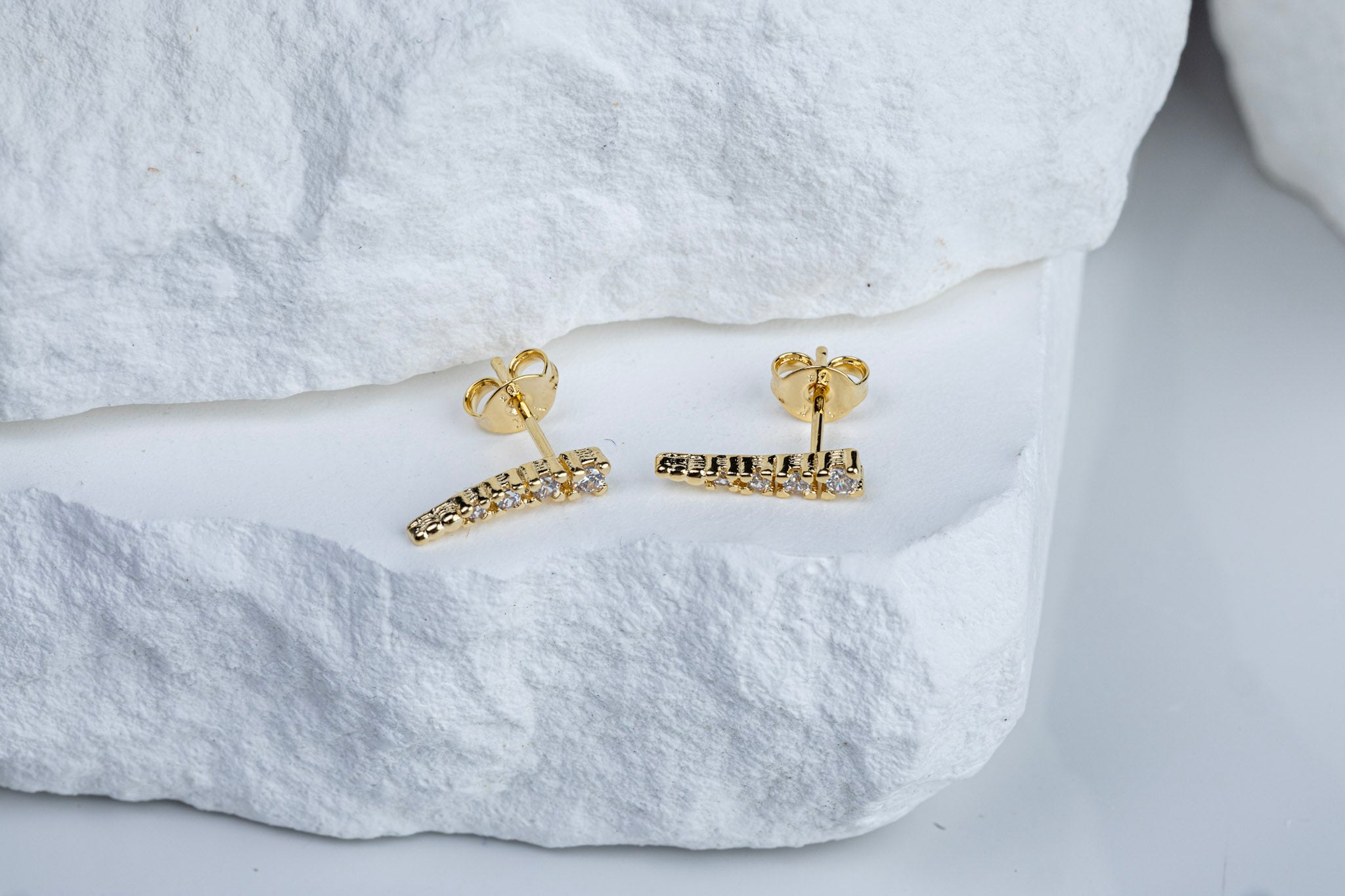 CAMi 18k Gold Filled Mini Climber CZ Stud Earrings – Dainty, Minimalist & Handcrafted in Brazil