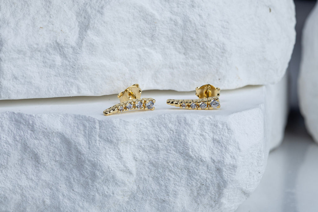 CAMi 18k Gold Filled Mini Climber CZ Stud Earrings – Dainty, Minimalist & Handcrafted in Brazil