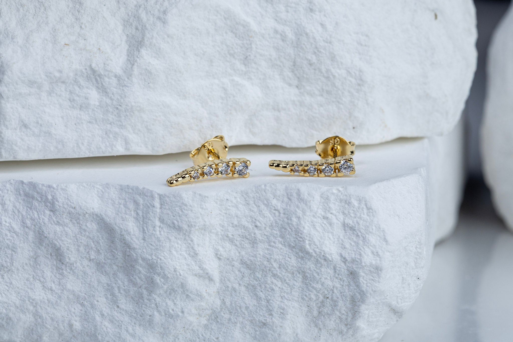 CAMi 18k Gold Filled Mini Climber CZ Stud Earrings – Dainty, Minimalist & Handcrafted in Brazil