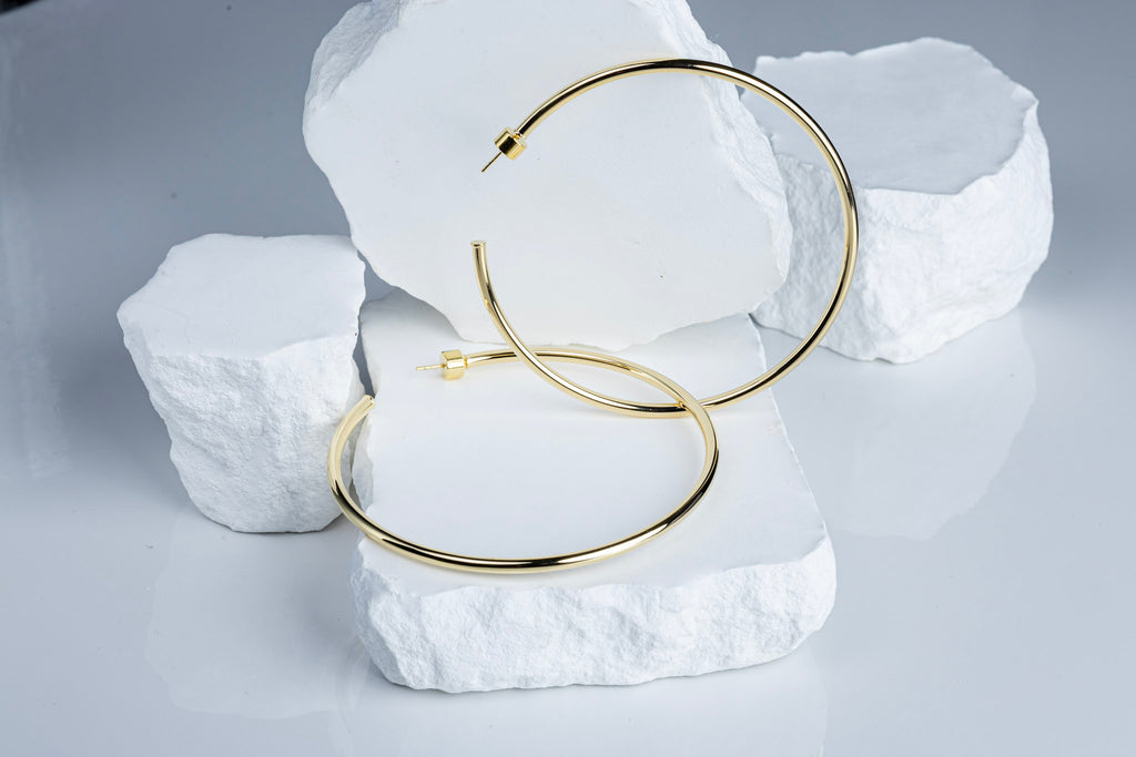 18k Gold Filled 80mm New Wave Hoop Earrings – Bold, Contemporary & Handcrafted in Brazil