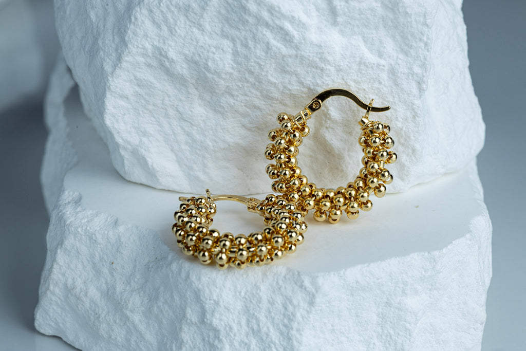 CAMi 18k Gold Filled Beaded Cluster Hoop Earrings – Timeless, Chic & Handcrafted in Brazil
