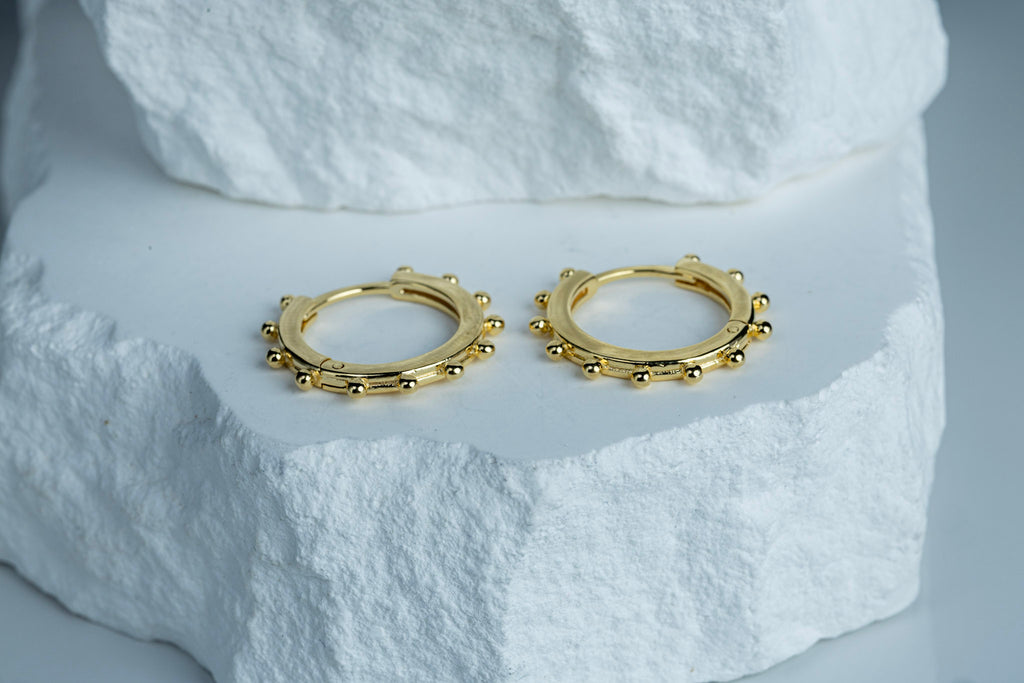 CAMi 18k Gold Filled Hoop Earrings with Ball Detailing – Stylish & Fun