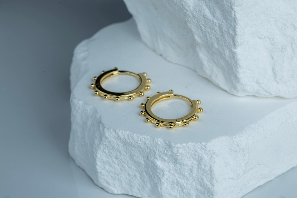 CAMi 18k Gold Filled Hoop Earrings with Ball Detailing – Stylish & Fun