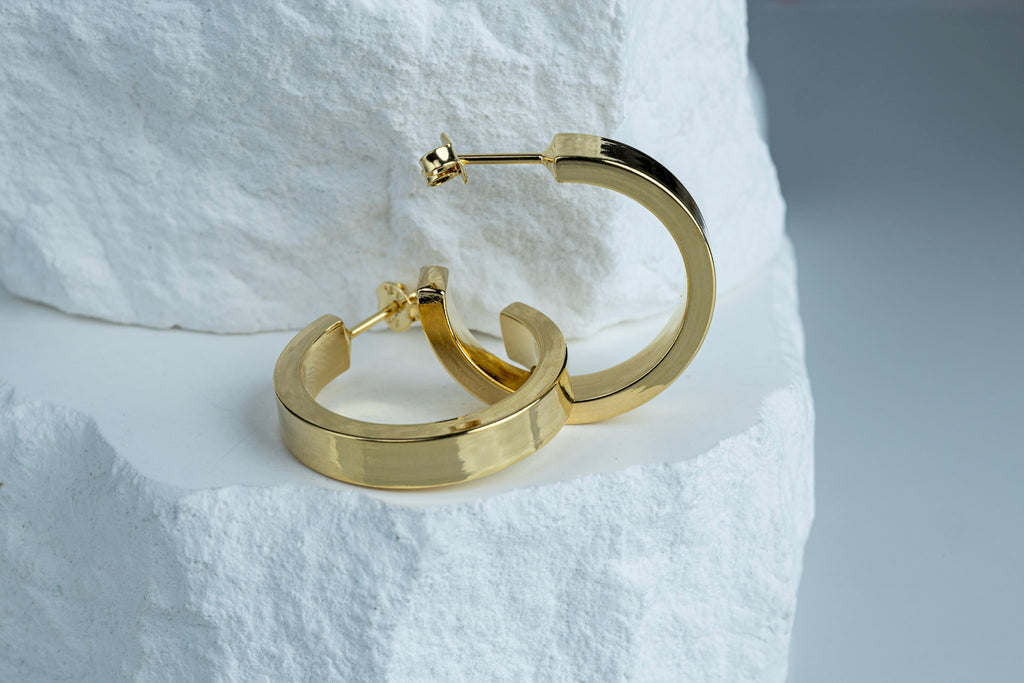18k Gold Filled Flat Square Tube Half Hoop Earrings – Bold, Sleek & Timeless