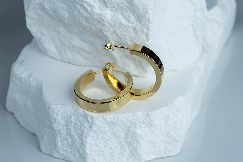18k Gold Filled Flat Square Tube Half Hoop Earrings – Bold, Sleek & Timeless
