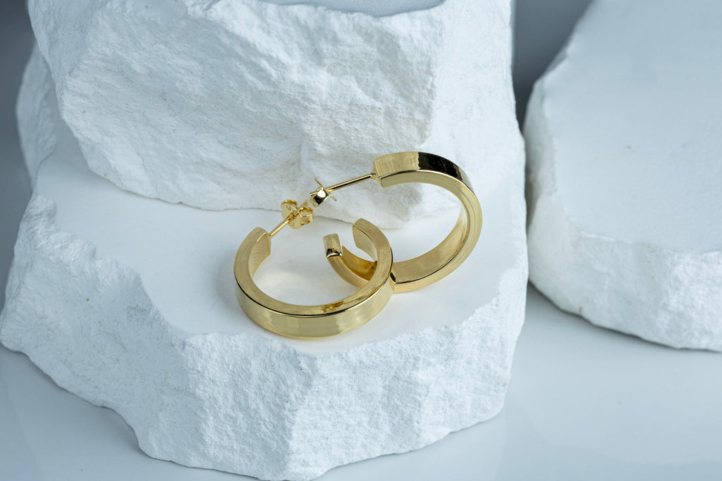 18k Gold Filled Flat Square Tube Half Hoop Earrings – Bold, Sleek & Timeless