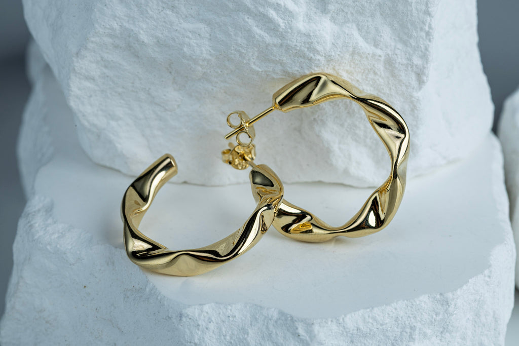 18k Gold Filled Crimped Half-Hoop Earrings – Modern Texture with Timeless Elegance