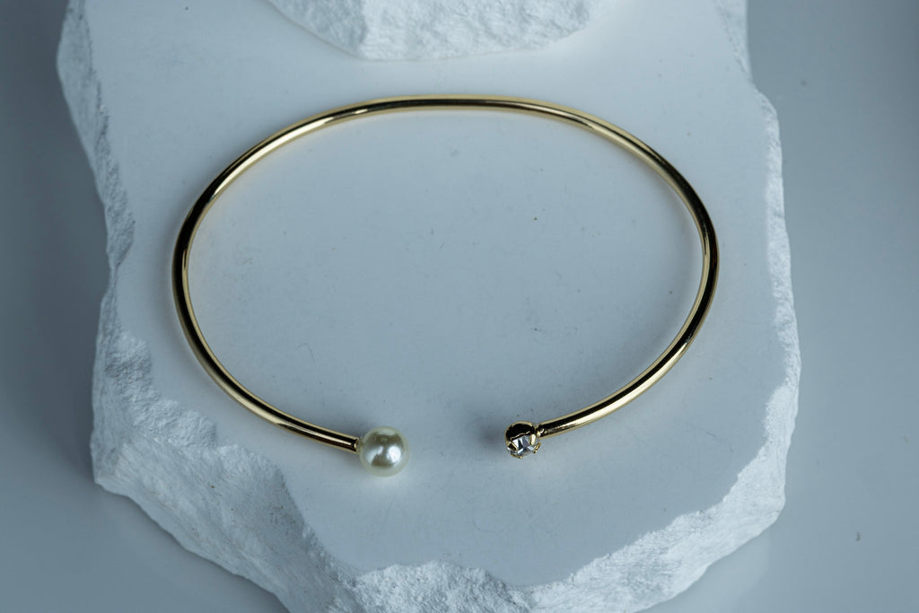 CAMi 18k Gold Filled Pearl and Crystal Cuff Bracelet – Unique, Elegant & Handcrafted in Brazil
