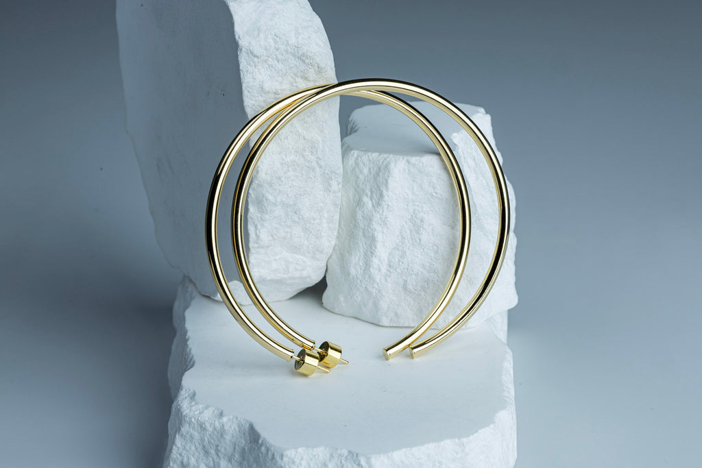 CAMi 18k Gold Filled 70mm New Wave Hoop Earrings – Bold, Elegant & Modern