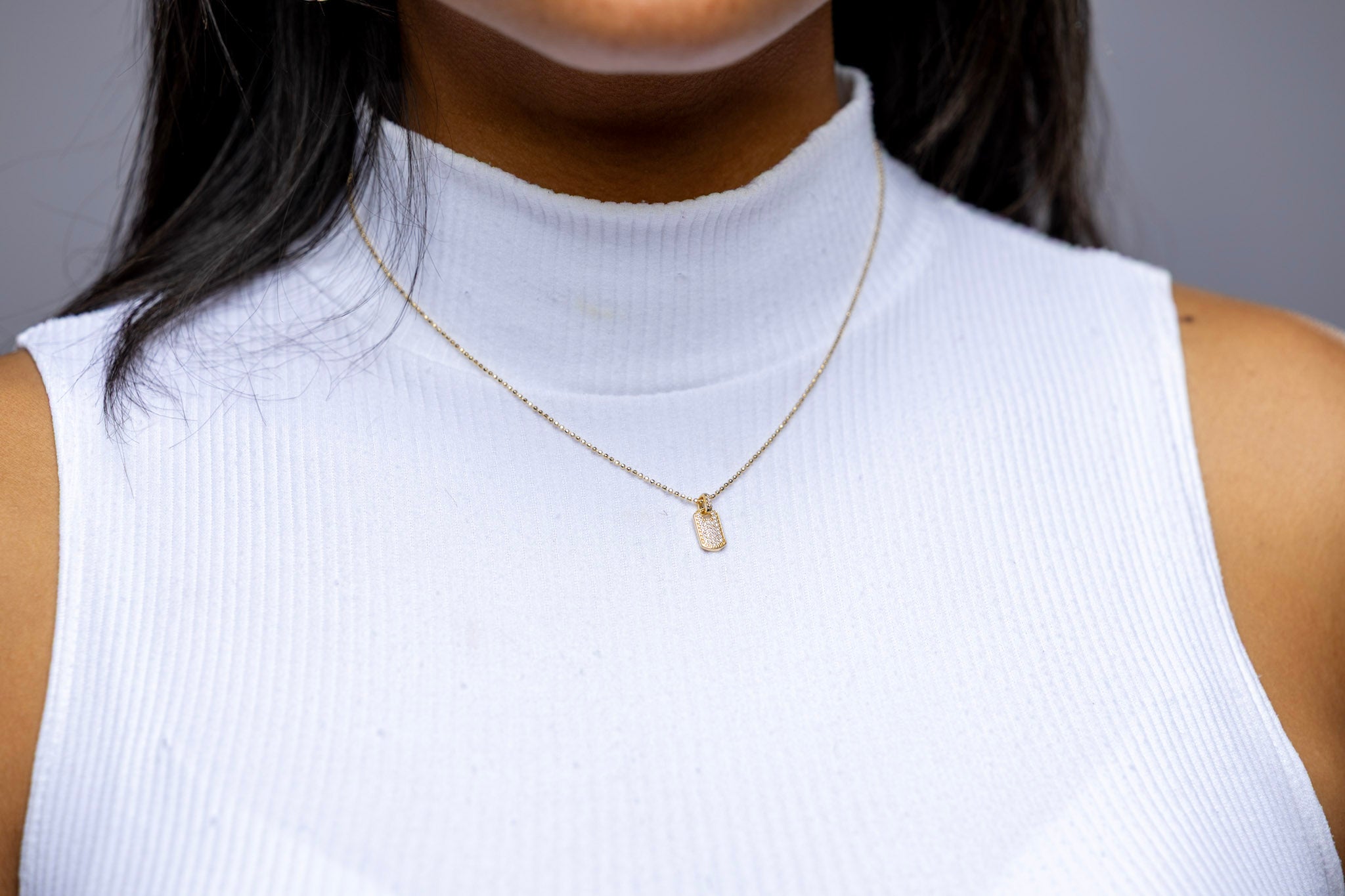 18k Gold Filled Mini Dog Tag Necklace with Micro CZ Stones – Elegant, Minimalist & Handcrafted in Brazil