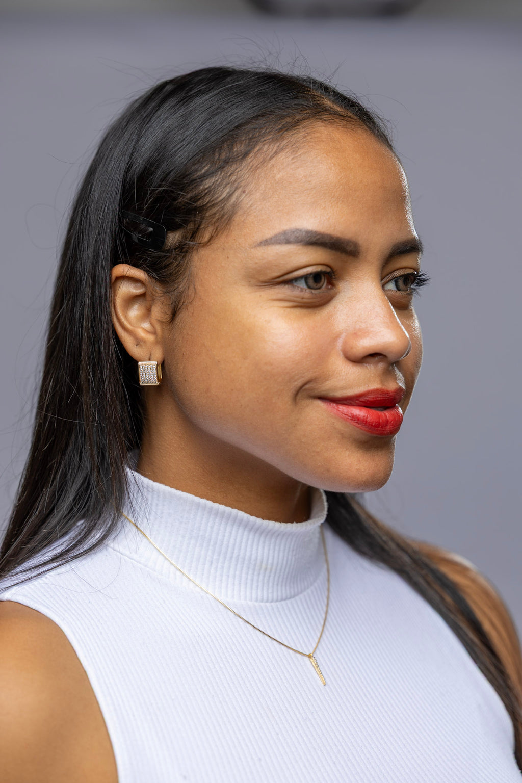 CAMi 18k Gold Filled Iced Chunky Square Clicker Earrings – Bold, Sparkling & Handcrafted in Brazil