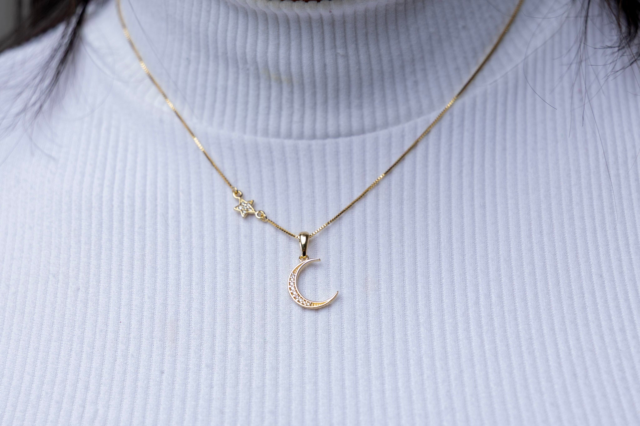 18k Gold Filled Moon and Star Necklace – Celestial, Elegant & Handcrafted in Brazil