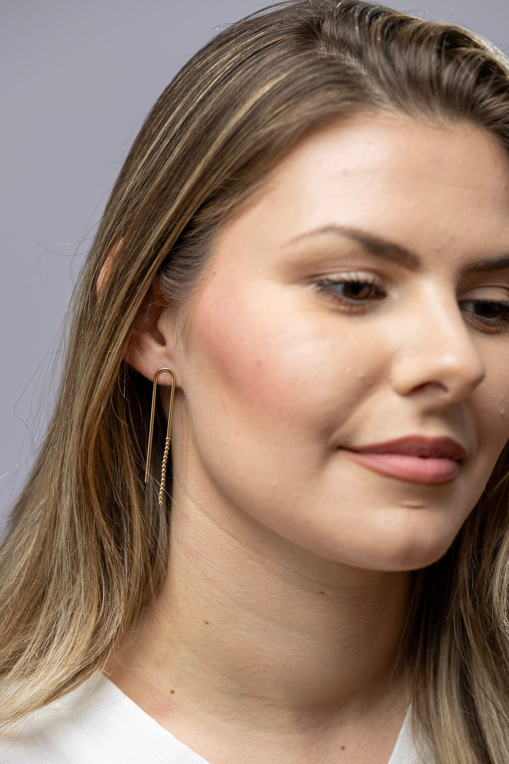 18k Gold Filled Shaped Drop Earrings with Beaded End – Elegant, Modern & Timeless