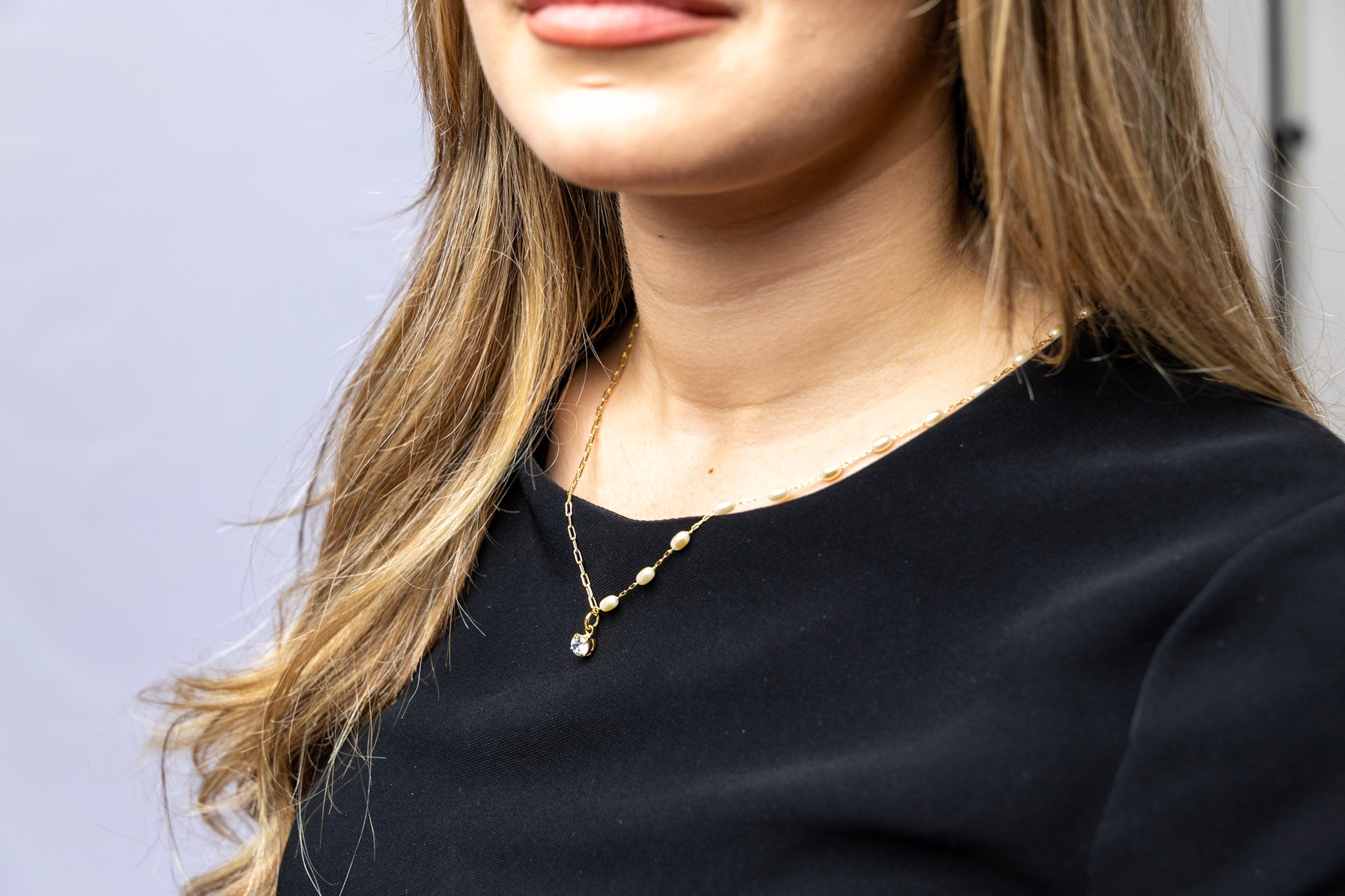 CAMi 18k Gold Filled Oval Pearl Necklace with CZ Charm – Elegant, Unique & Handcrafted in Brazil