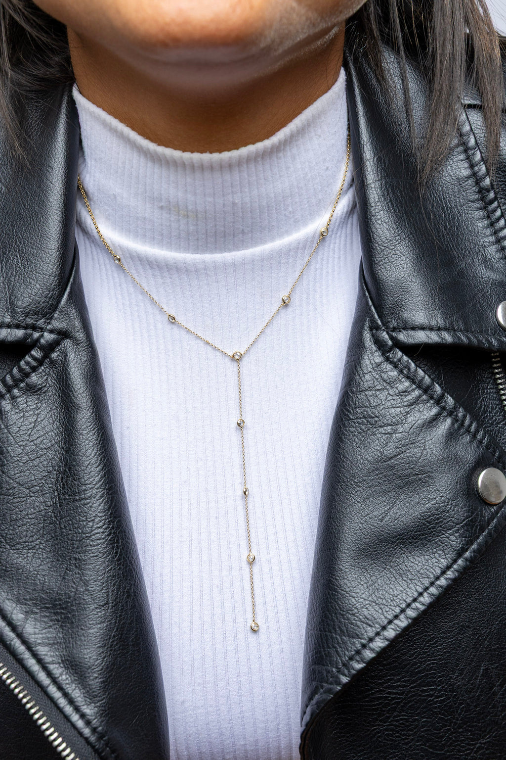 18k Gold Filled Lariat Necklace with Bezel CZ – Timeless Minimalist Elegance