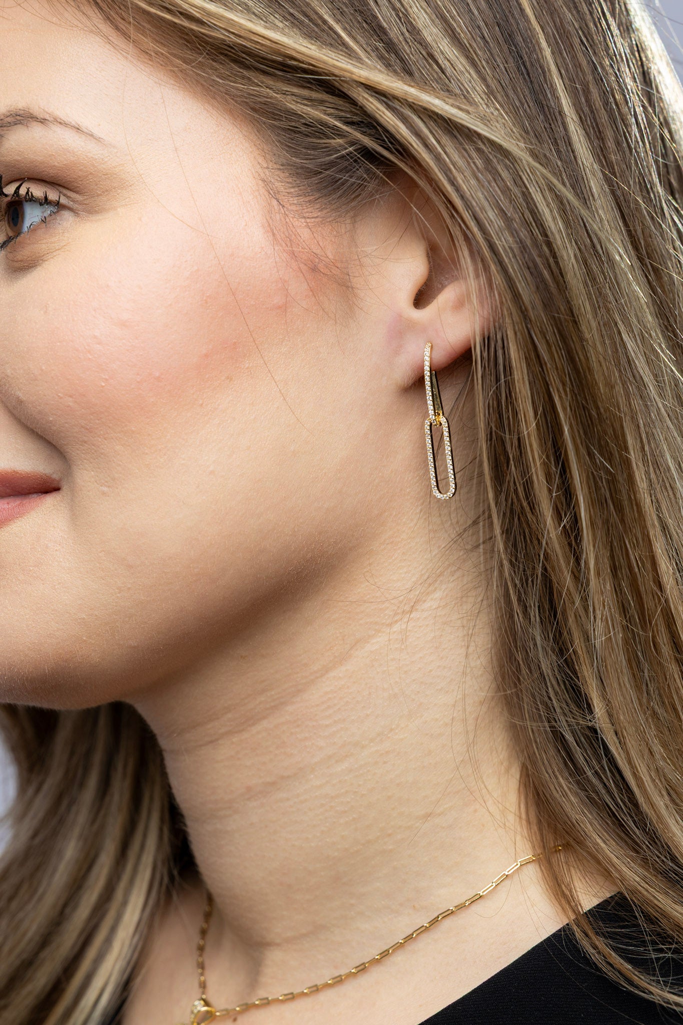 CAMi 18k Gold Filled CZ Paperclip Drop Earrings – Modern, Elegant & Sparkling