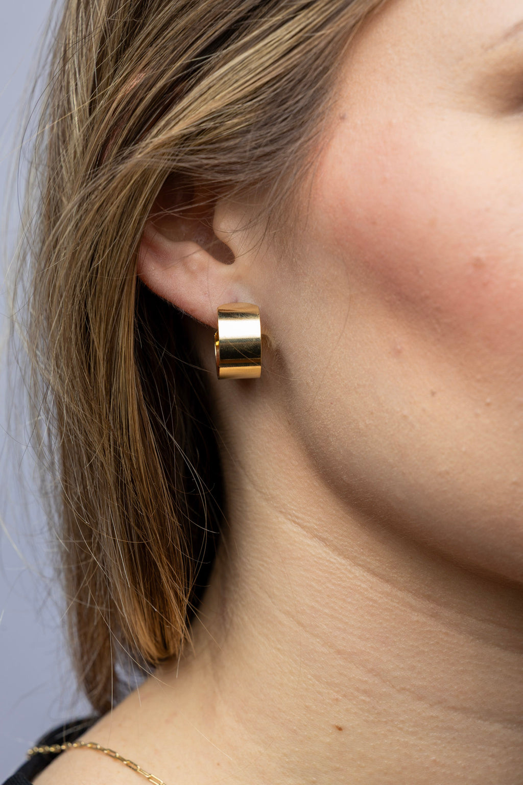 CAMi 18k Gold Filled Wide Flat Polished Half Hoop Earrings – Bold, Sleek & Timeless