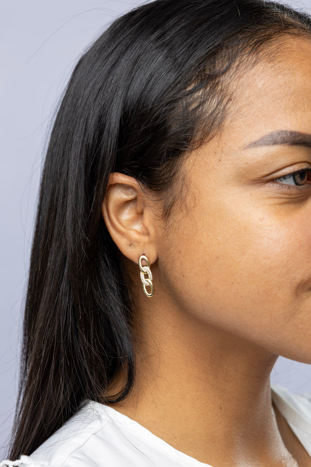 CAMi 18k Gold Filled Faux Chain Drop Earrings – Modern Elegance with Sparkling CZ