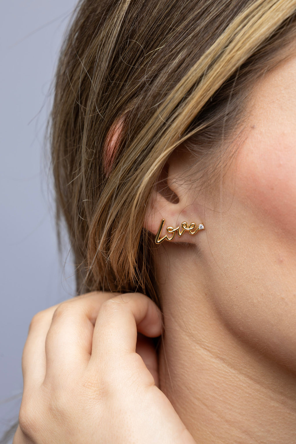 18k Gold Filled Cursive “Love” Stud Earrings with Cubic Zirconia – Romantic, Elegant & Meaningful