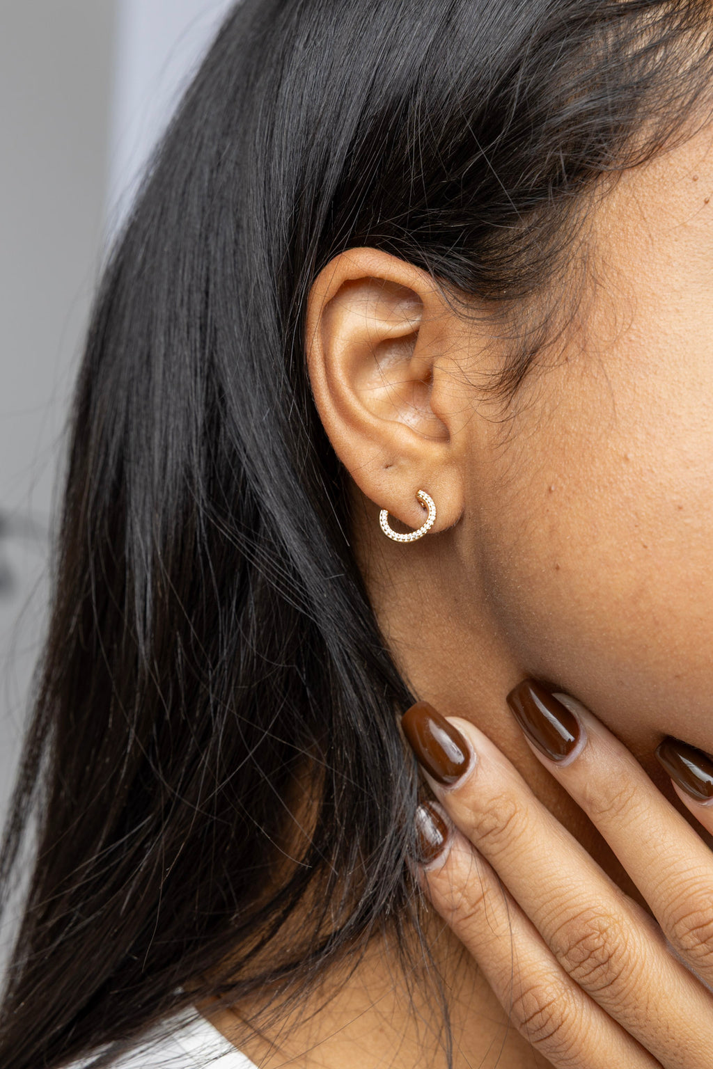 18k Gold Filled Half Round CZ Stud Earrings – Modern, Elegant & Handcrafted in Brazil