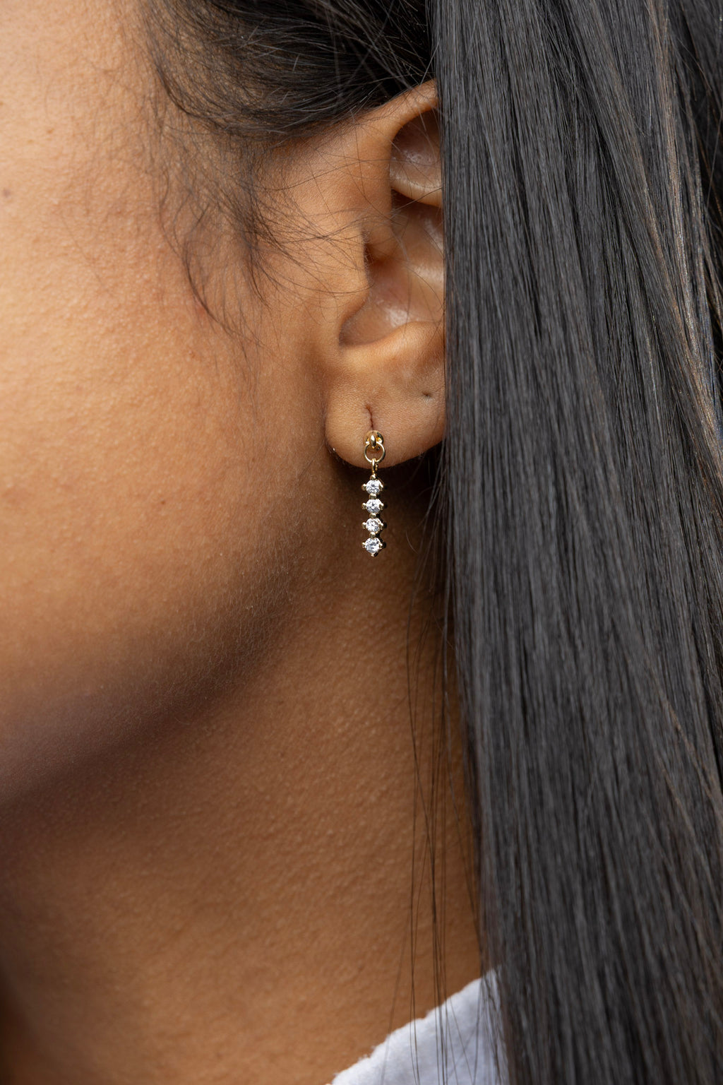 18k Gold Filled 4 CZ Dangling Earrings – Dainty, Sparkling & Modern