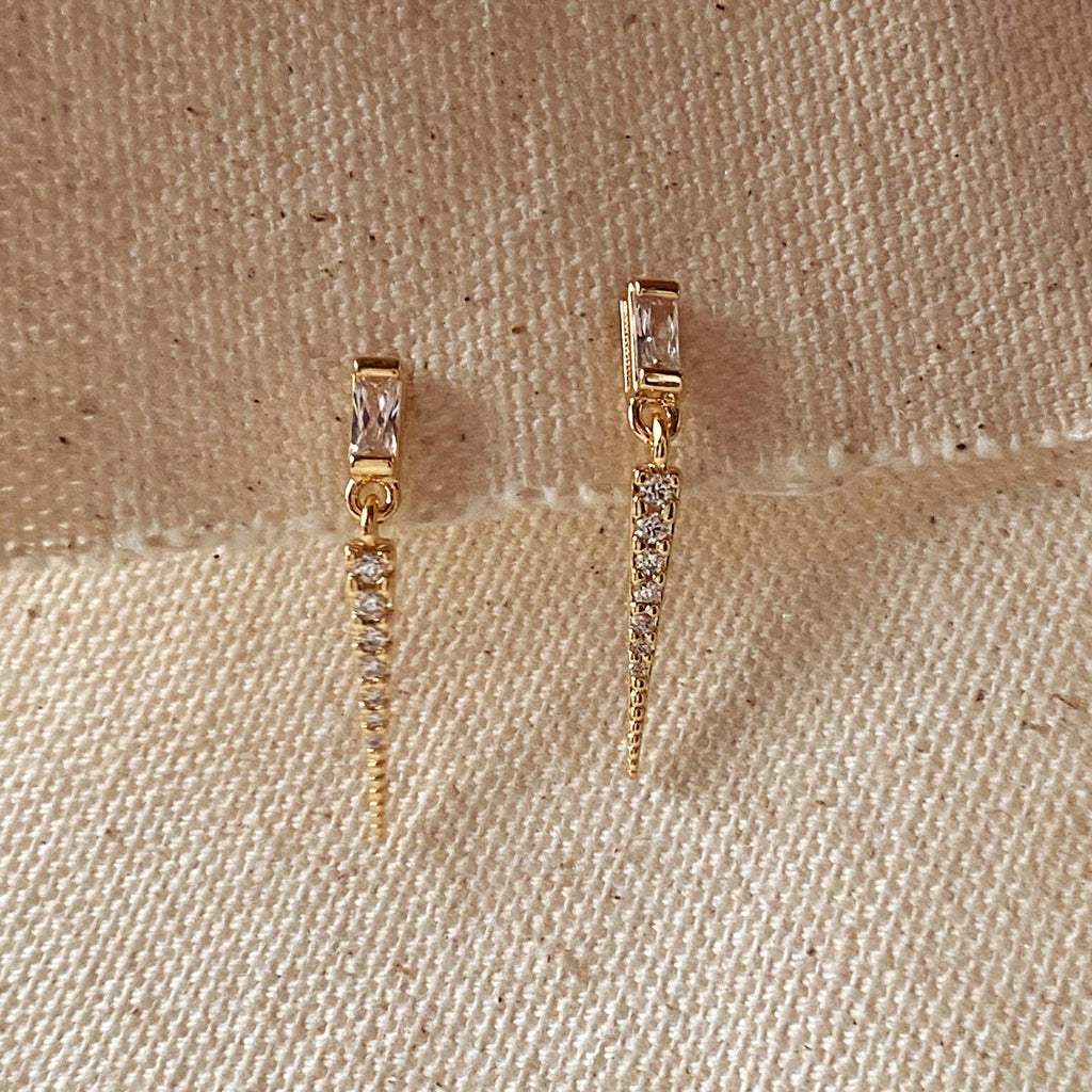 GoldFi 18k Gold Filled Earrings Featuring Baguette Cubic Zircon With Spike Drop