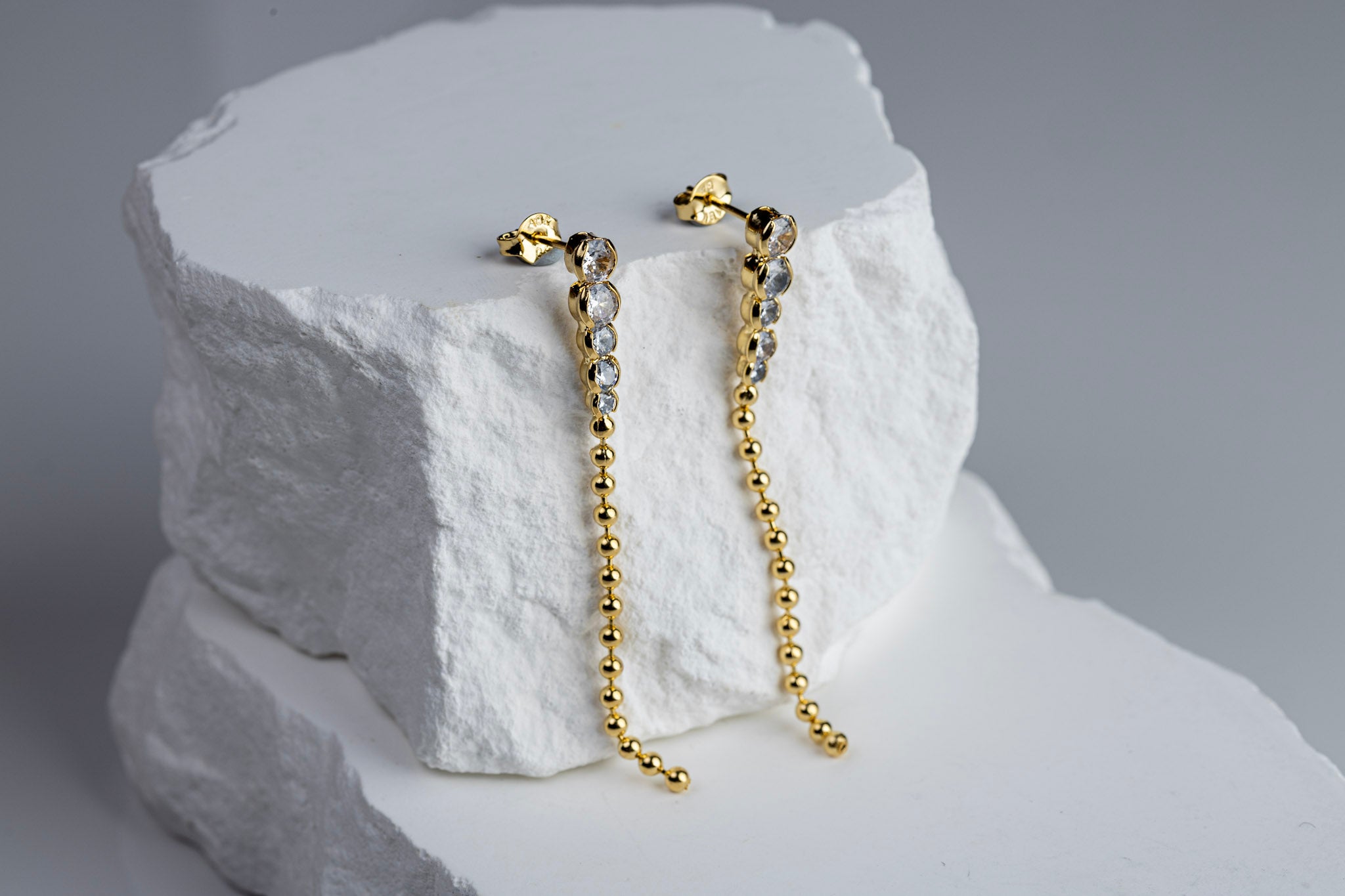 CAMi 18k Gold Filled CZ and Beads Gradient Drop Earrings – Elegant, Unique & Eye-Catching