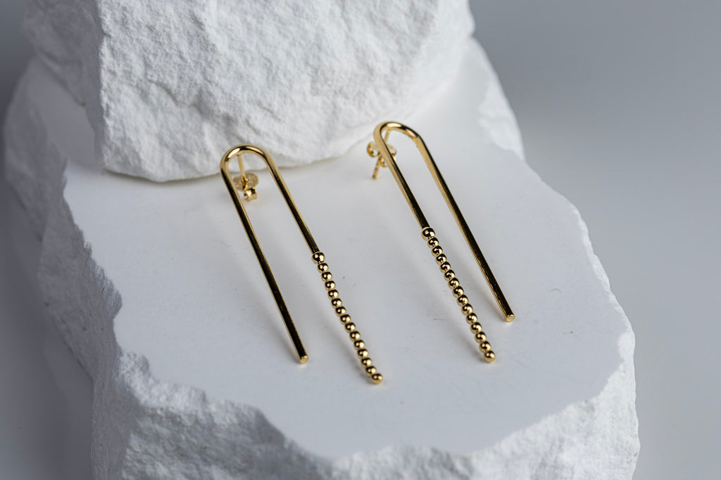 18k Gold Filled Shaped Drop Earrings with Beaded End – Elegant, Modern & Timeless
