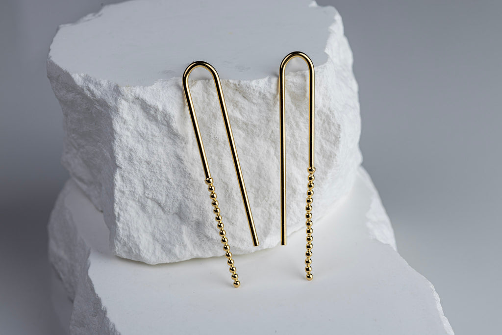 18k Gold Filled Shaped Drop Earrings with Beaded End – Elegant, Modern & Timeless