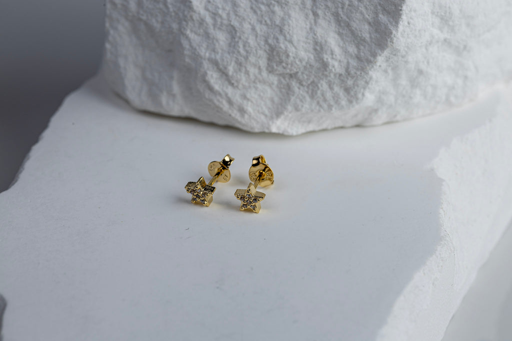 18k Gold Filled Mini CZ Star Stud Earrings – Dainty, Celestial & Handcrafted in Brazil