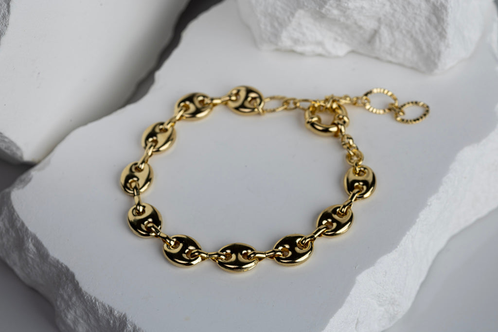 18k Gold Filled Puffy Mariner Bracelet with Unique Extender – Bold, Elegant & Handcrafted in Brazil