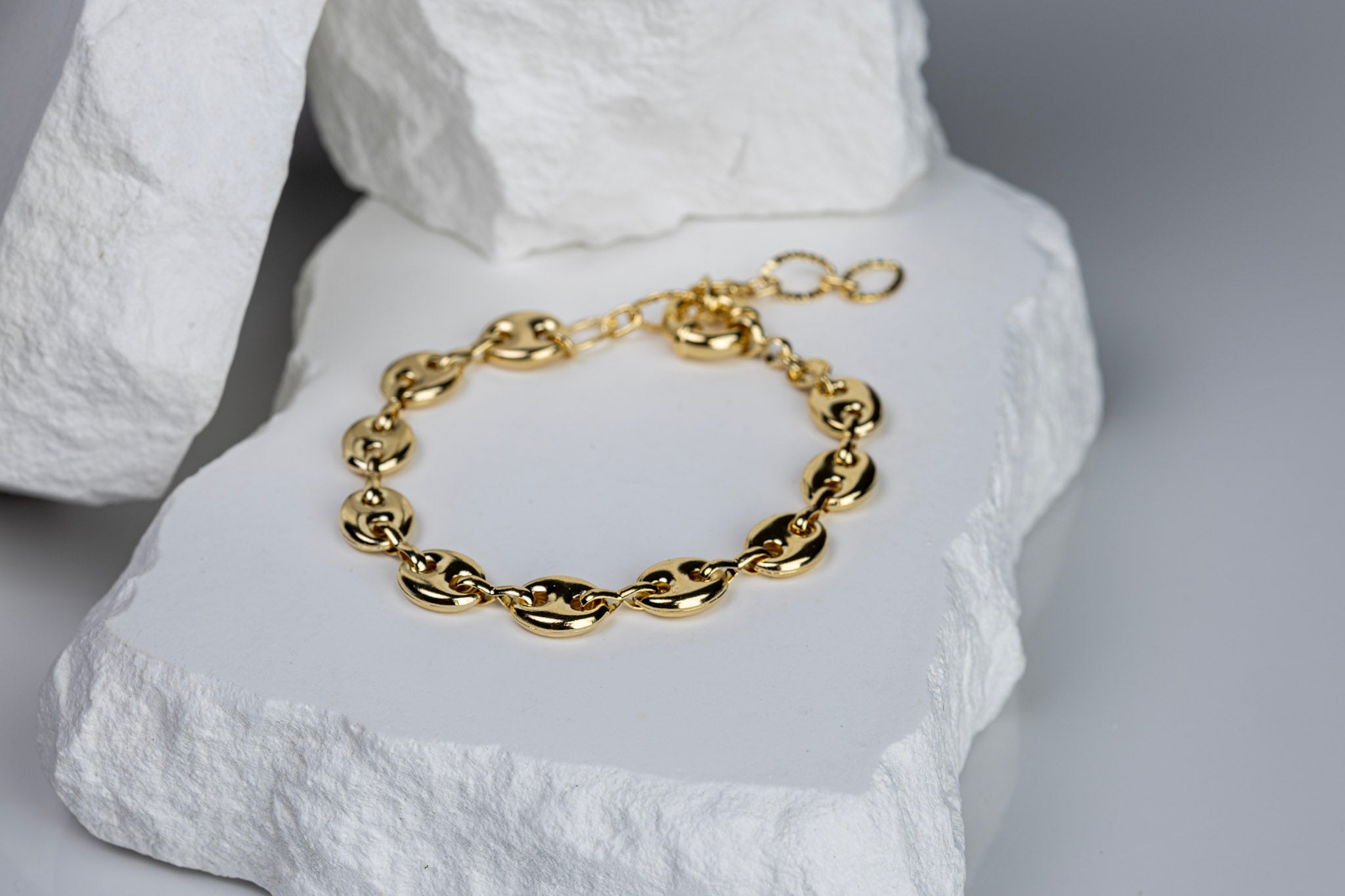 18k Gold Filled Puffy Mariner Bracelet with Unique Extender – Bold, Elegant & Handcrafted in Brazil